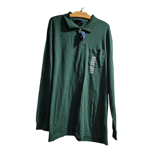 NWT John Ashford men's long sleeve pullover polo shirt size XXL Green 100%cotton - Picture 1 of 7